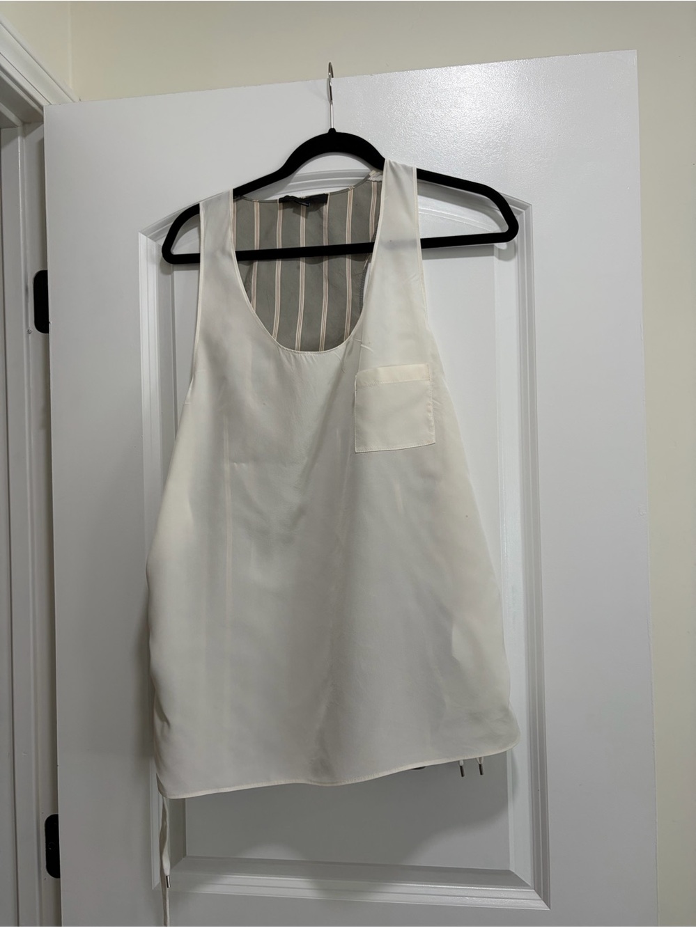 T by Alexander Wang Silk Racerback Tank - Ivory/Striped Back.